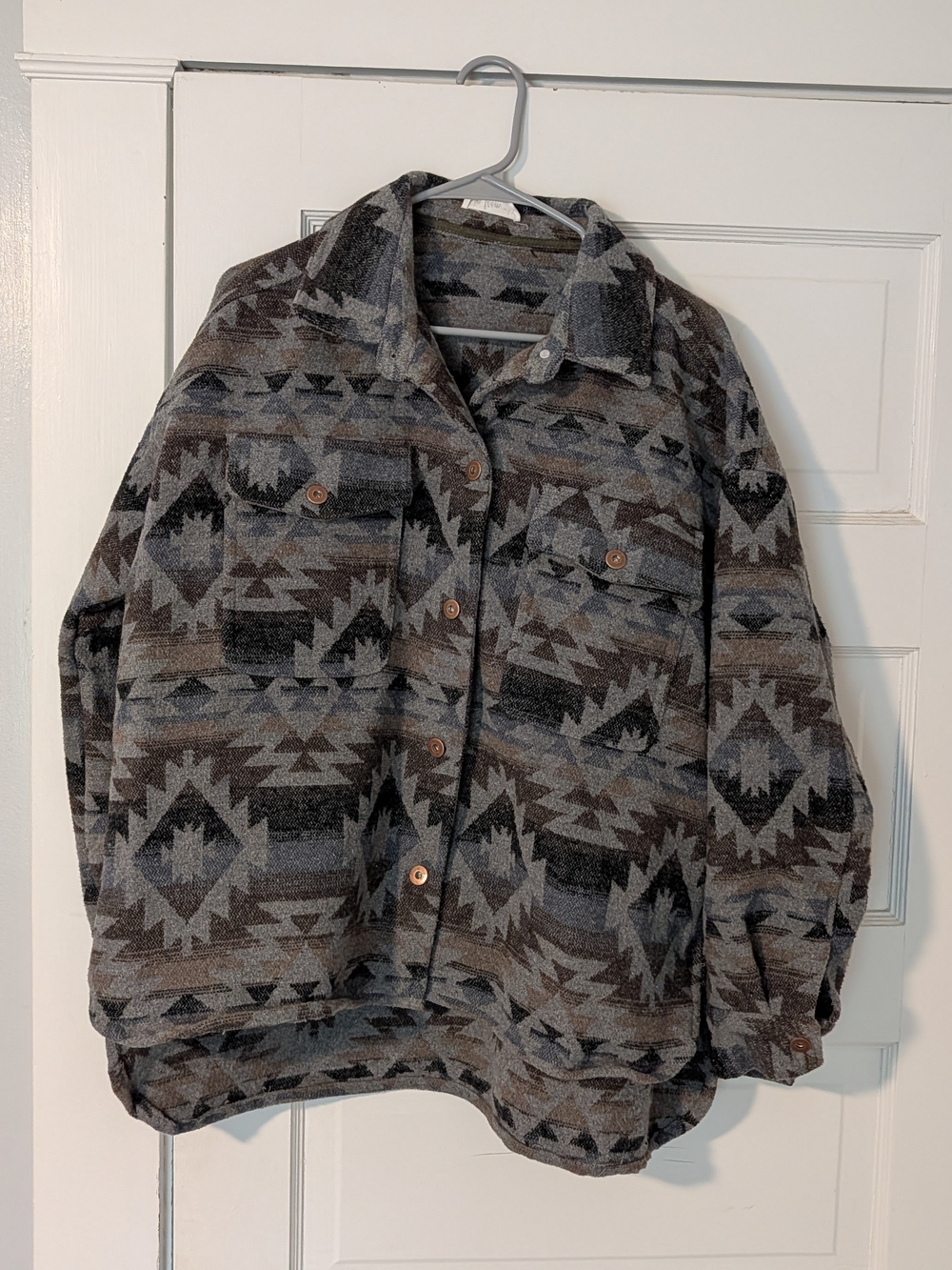 In Bloom Men's Zip-Up Sweater Jacket in Gray and Brown Aztec
